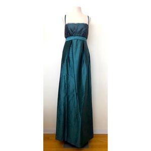 Acqua Studio Gown Dress Maxi 100% Pure Silk Emerald Green Teal Runway A-Line 6